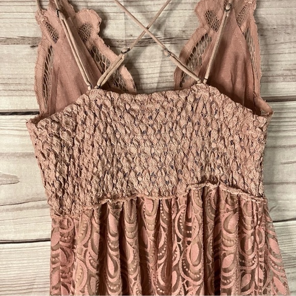 FREE People Adella Crochet Lace Slip Velvet Burnout Dress in Pink - Picture 10 of 12